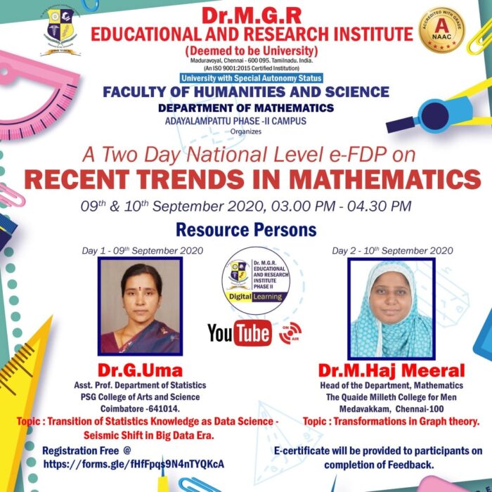 A Two – Day National Level E-FDP on Recent Trends in Mathematics